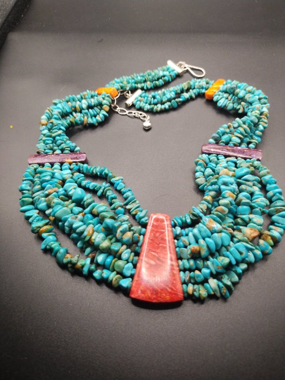 Jay King DTR mine finds Turquoise spiny oyster Statement necklace 925 Sterling S - Picture 16 of 16